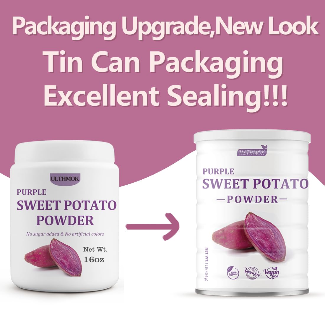 ULTHMOK sealed jar packaging preserves aroma and freshness of purple potato powder.