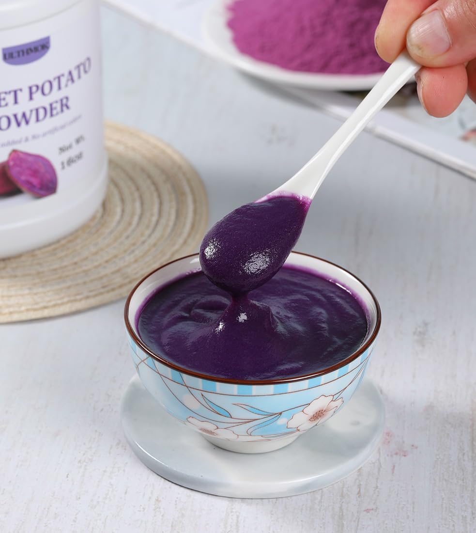 ULTHMOK purple potato powder stored in airtight container to retain freshness.