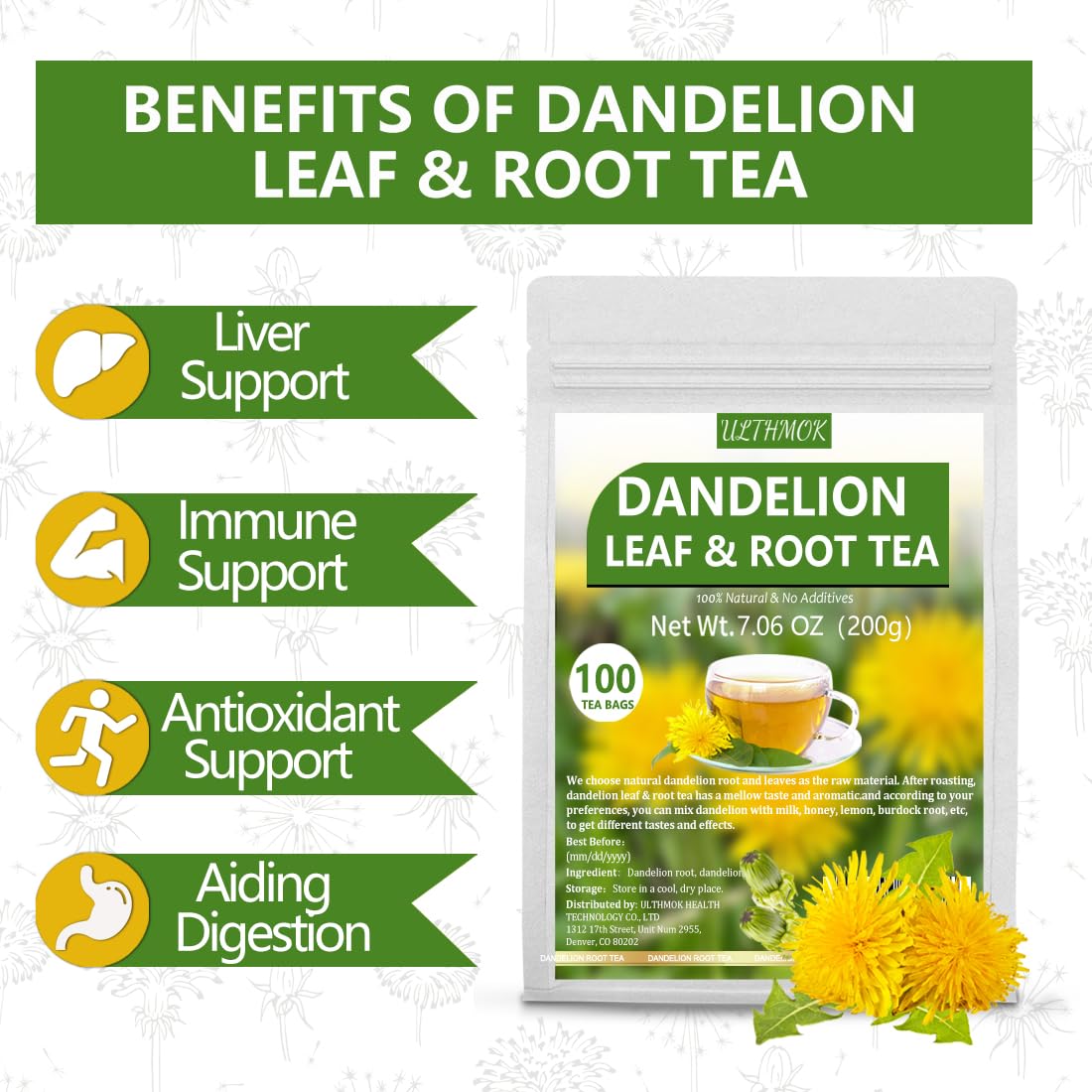 ULTHMOK rich aroma enhances flavor profile of dandelion tea.