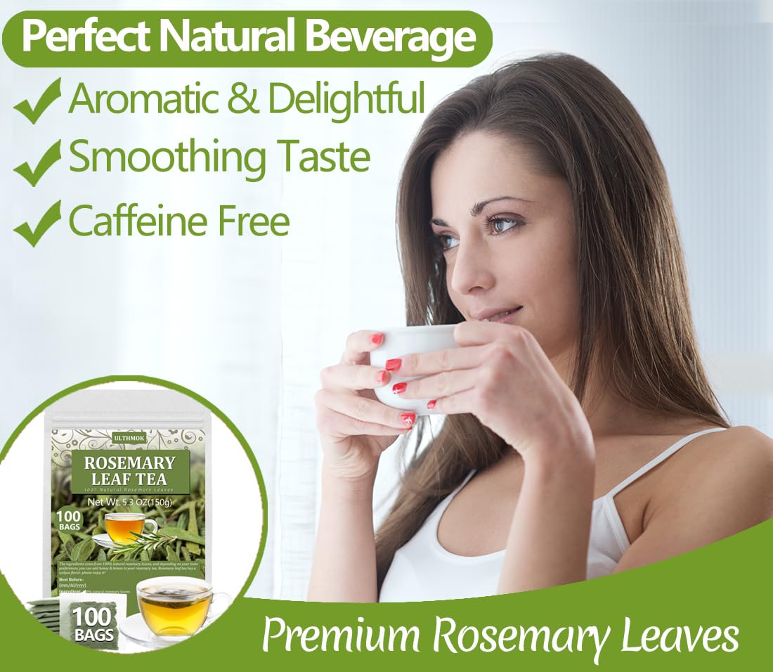 ULTHMOK steeped rosemary tea cup highlighting a fragrant, caffeine-free cup