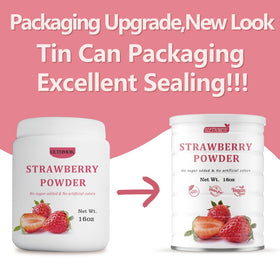 ULTHMOK strawberry powder closeup highlights vibrant color and 100% natural ingredients.