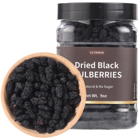 ULTHMOK top-grade dried black mulberries 9 oz, ready to snack.