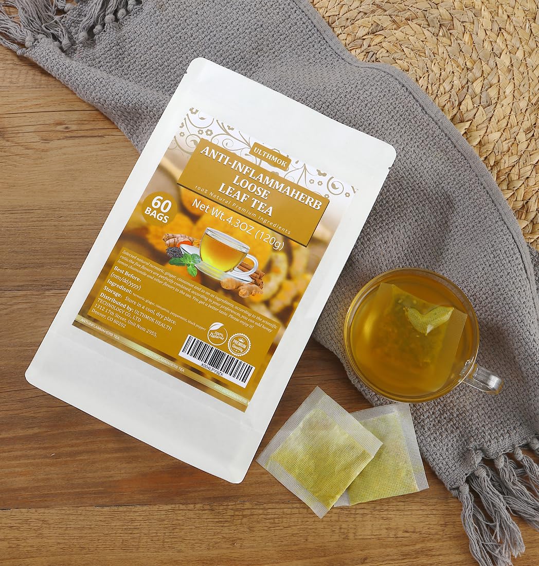 ULTHMOK turmeric-ginger-cinnamon tea bag shows vibrant herbal blend