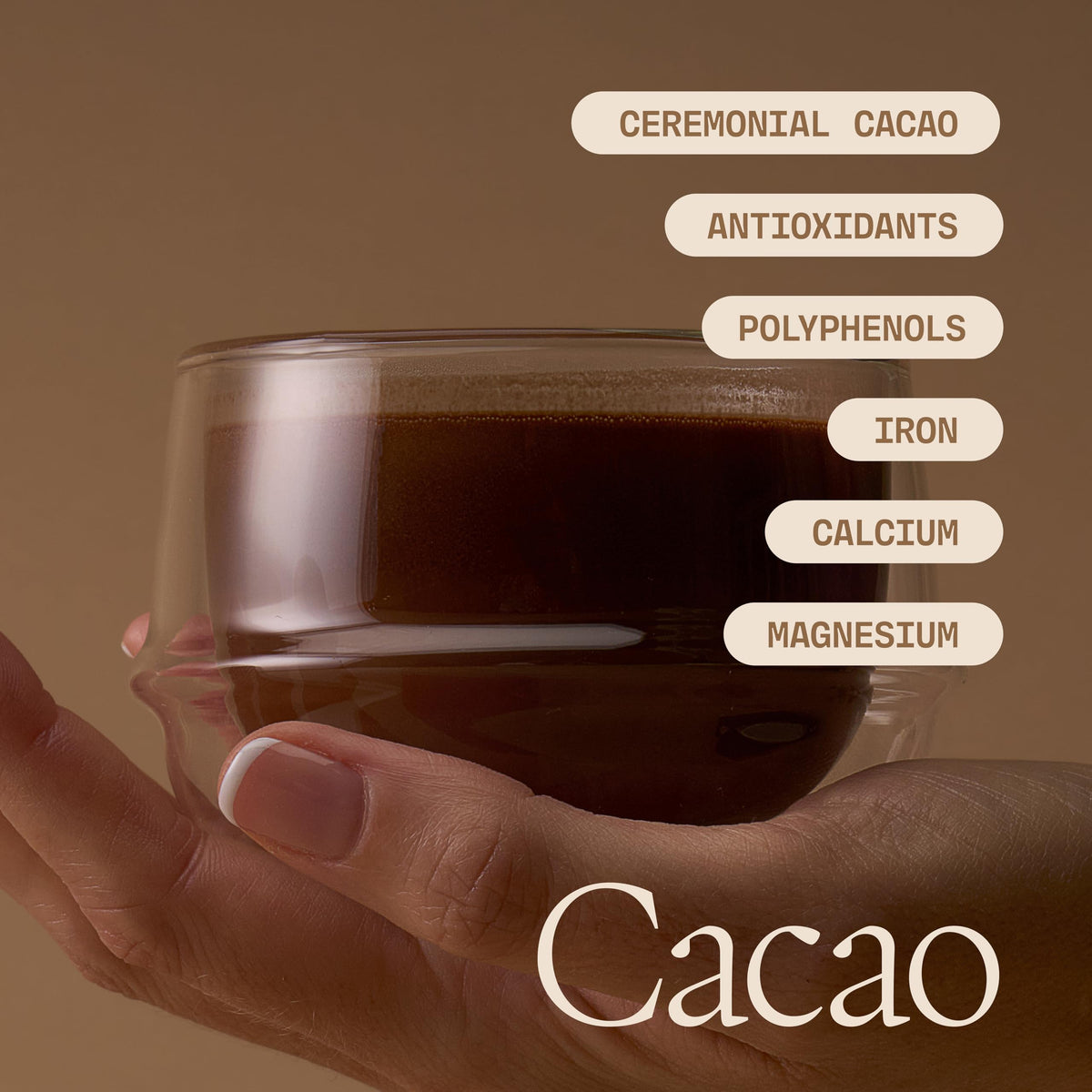 Ultra Life Sport ceremonial cacao powder in a jar with label and spoon.