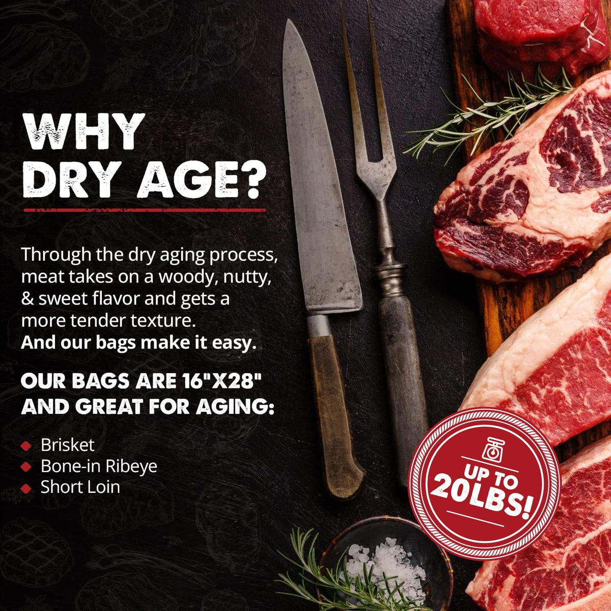 UMAi Dry aging bag 16x28 pouch holds up to 20 lb of meat.
