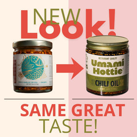 Umami Hottie bottle pour demonstrates rich chili oil ideal for ramen and dumplings