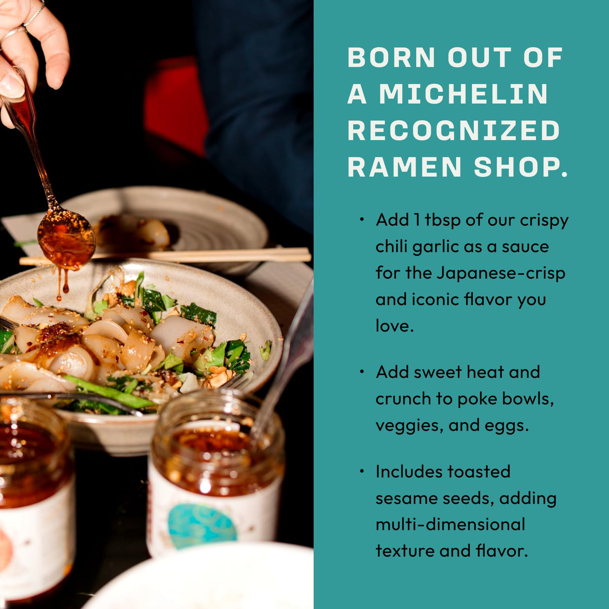 Umami Hottie dipping sauce shot shows glossy oil for sauces and marinades