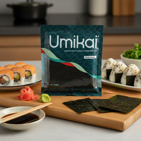 Umikai Premium Sushi Nori sheets close-up showing toasted texture for crisp rolls