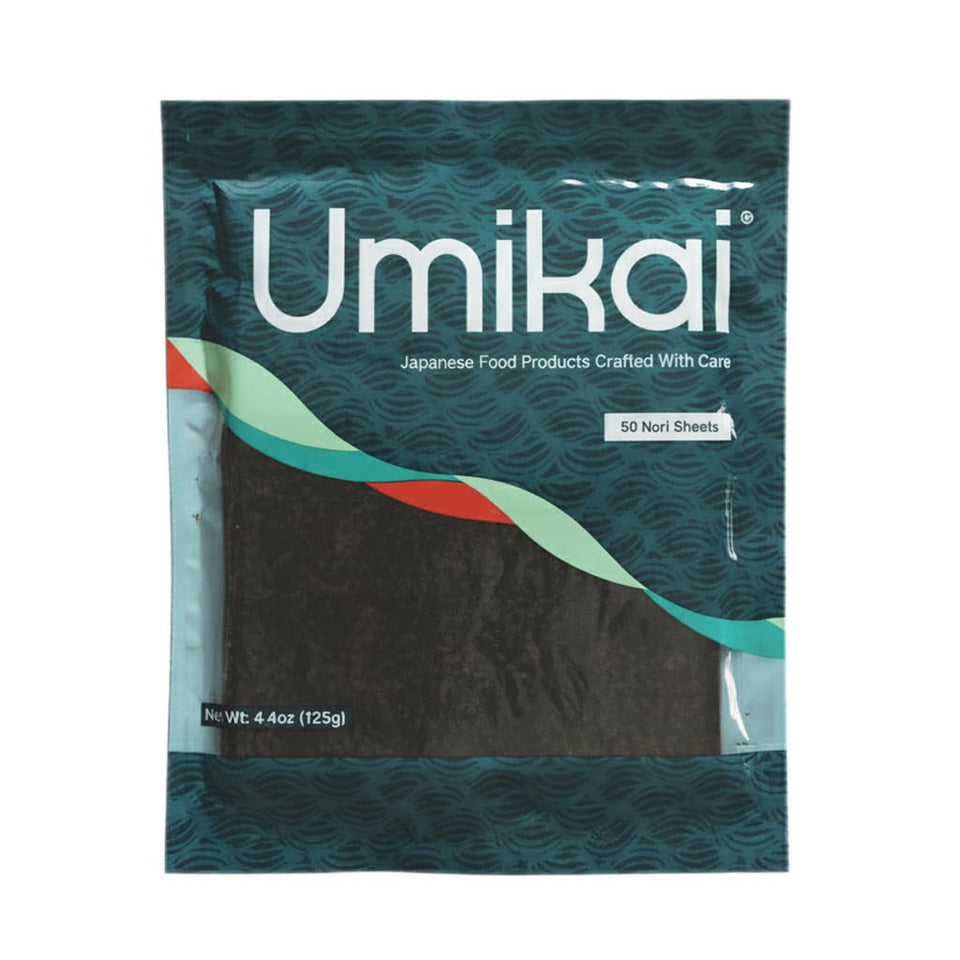 Umikai Premium Sushi Nori sheets in packaging preserve freshness for home or pro kitchens