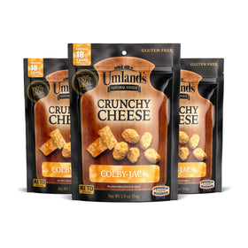 Umland’s Crunchy Cheese Colby-Jack close-up showing crisp texture for keto-friendly snacking.