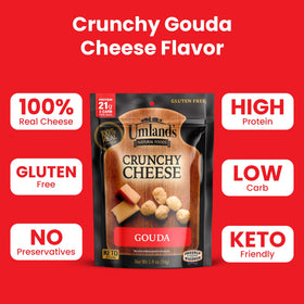 Umland's Gouda Crunch bag closeup highlights real cheese and crisp texture.