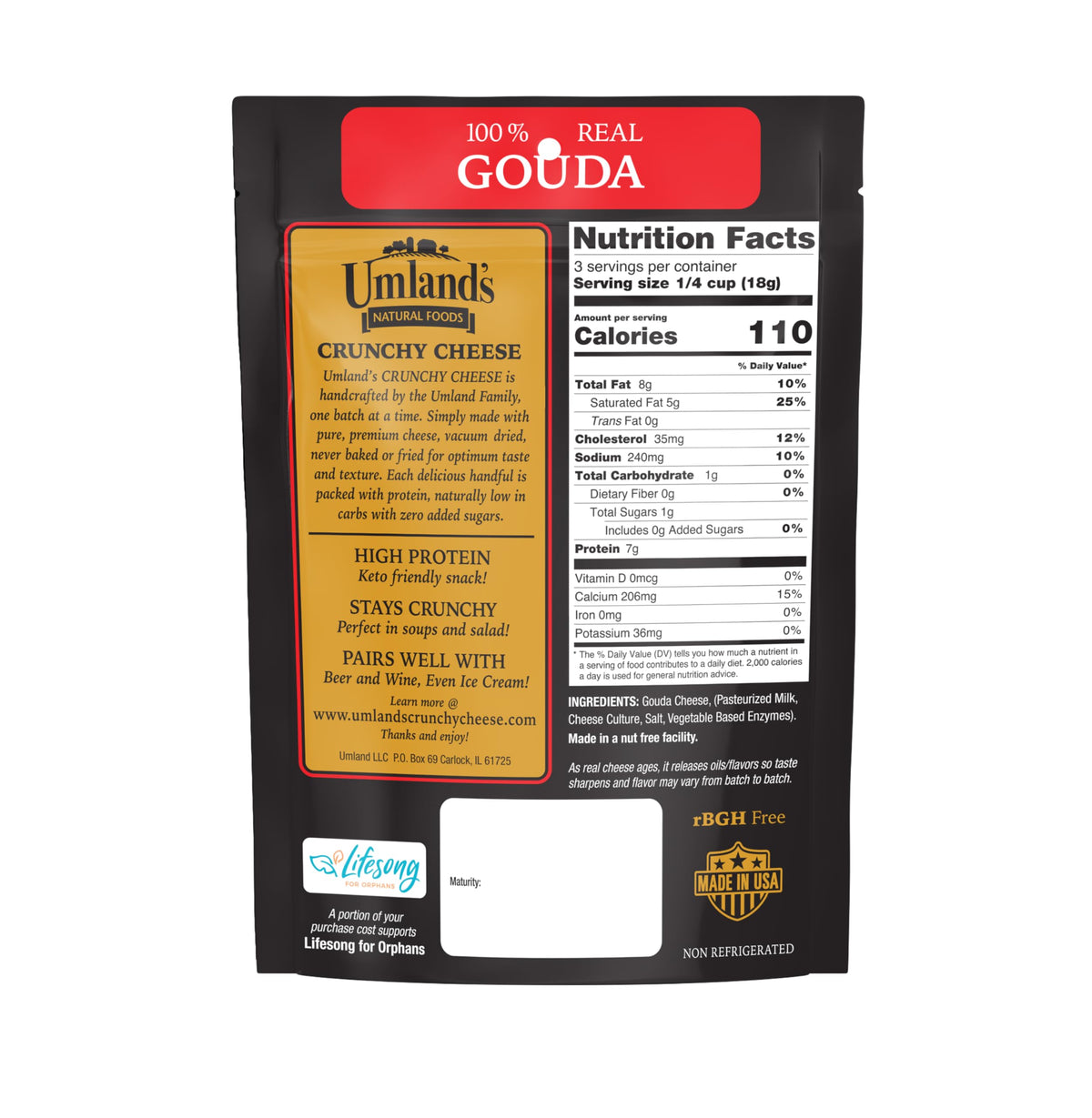Umland's Gouda Crunch snack on the go for convenient protein-rich bites.