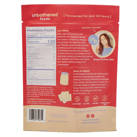 Unbothered Foods sourdough crackers digestibility focus, lighter feel for some.