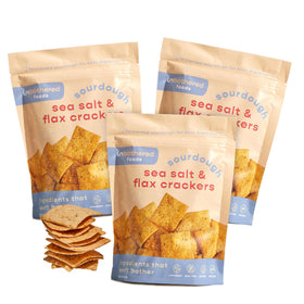 Unbothered Foods Sea Salt and Flax Crackers pack showing natural fermentation crunch