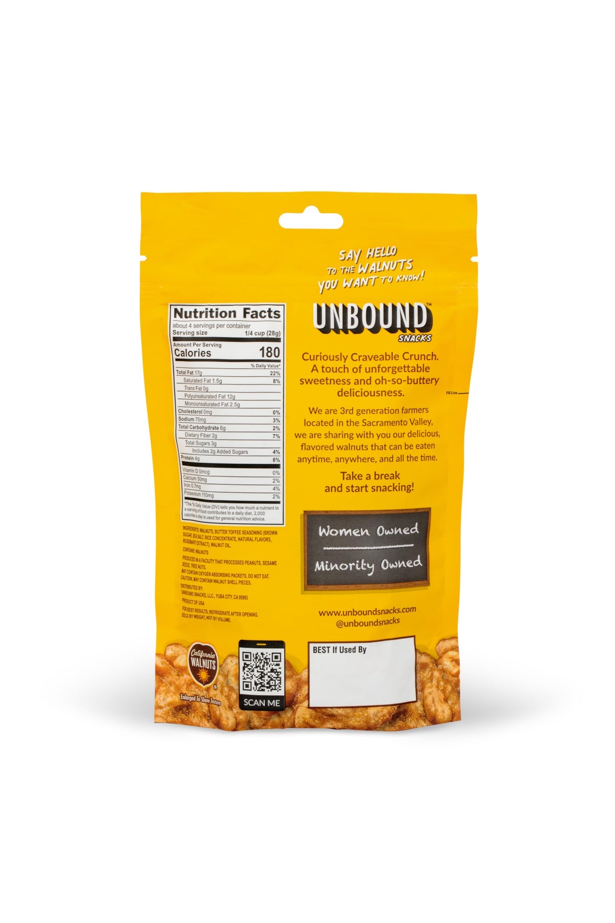 Serving of Unbound Butter Toffee Walnuts showing rich buttery flavor