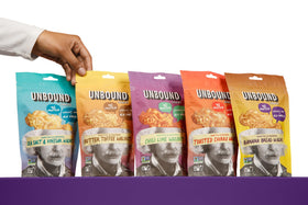 Unbound Snacks flavored walnuts sampler closeup seasoned nuts for bold flavor and versatile snacking