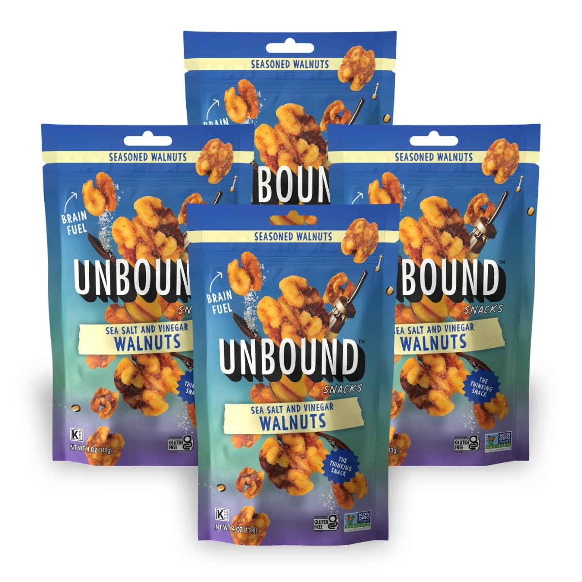Unbound Snacks sea salt & vinegar walnuts pack; protein-rich on-the-go snack.