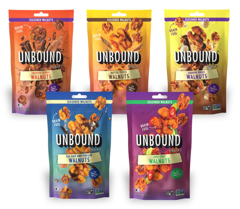 Unbound Snacks variety walnuts sampler pack closeup perfect on the go protein boost