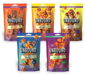 Unbound Snacks variety walnuts sampler pack closeup perfect on the go protein boost