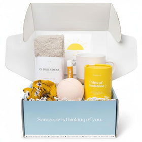 Unboxme Sunshine Spa Gift Box with cozy socks and herbal tea for gifting