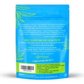 Display of Unbrewed Planet single-serve sticks in a package