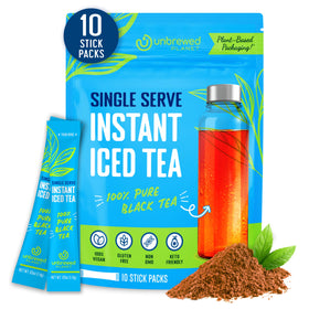 Unbrewed Planet stick pack dissolving in water for quick refreshment