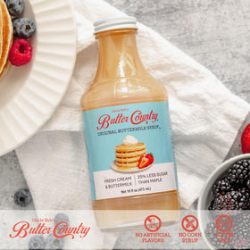 Uncle Bob's Butter Country syrup on fluffy pancakes for a comforting breakfast