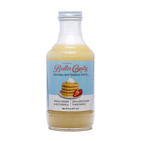 Uncle Bob's Butter Country syrup pouring over fluffy pancakes for gluten-free breakfast