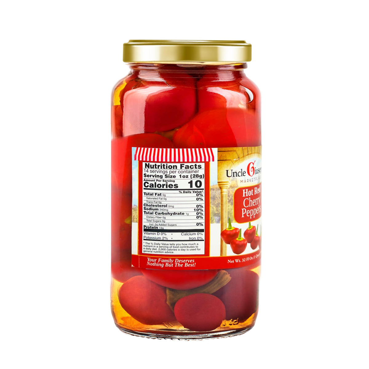 Sliced Uncle Giuseppe’s cherry peppers on a board for antipasto or snacks