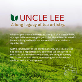Uncle Lee's Organic Matcha box highlighting eco-friendly packaging.