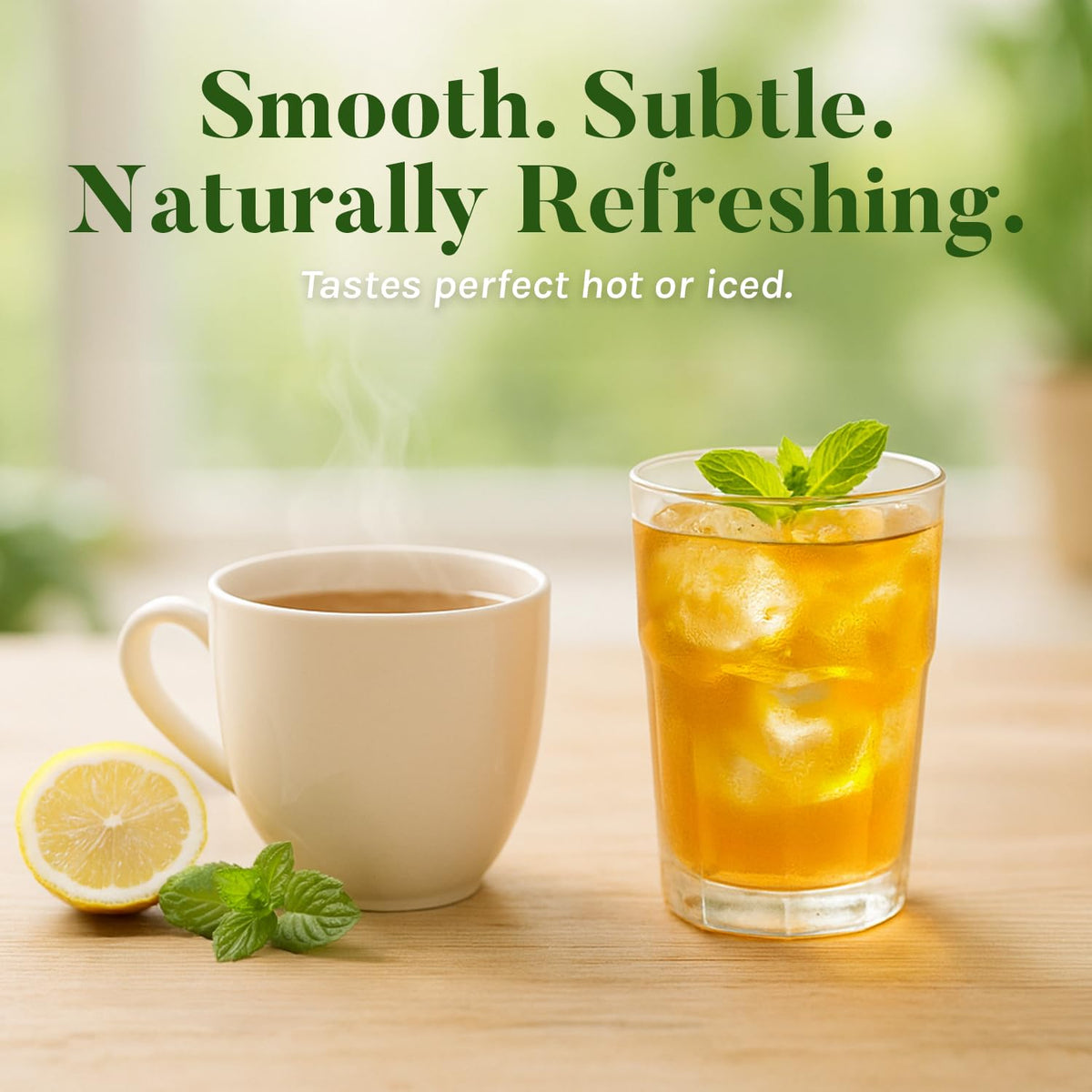 Uncle Lee's Organic Matcha tea bag display for refreshing cold brew over ice.