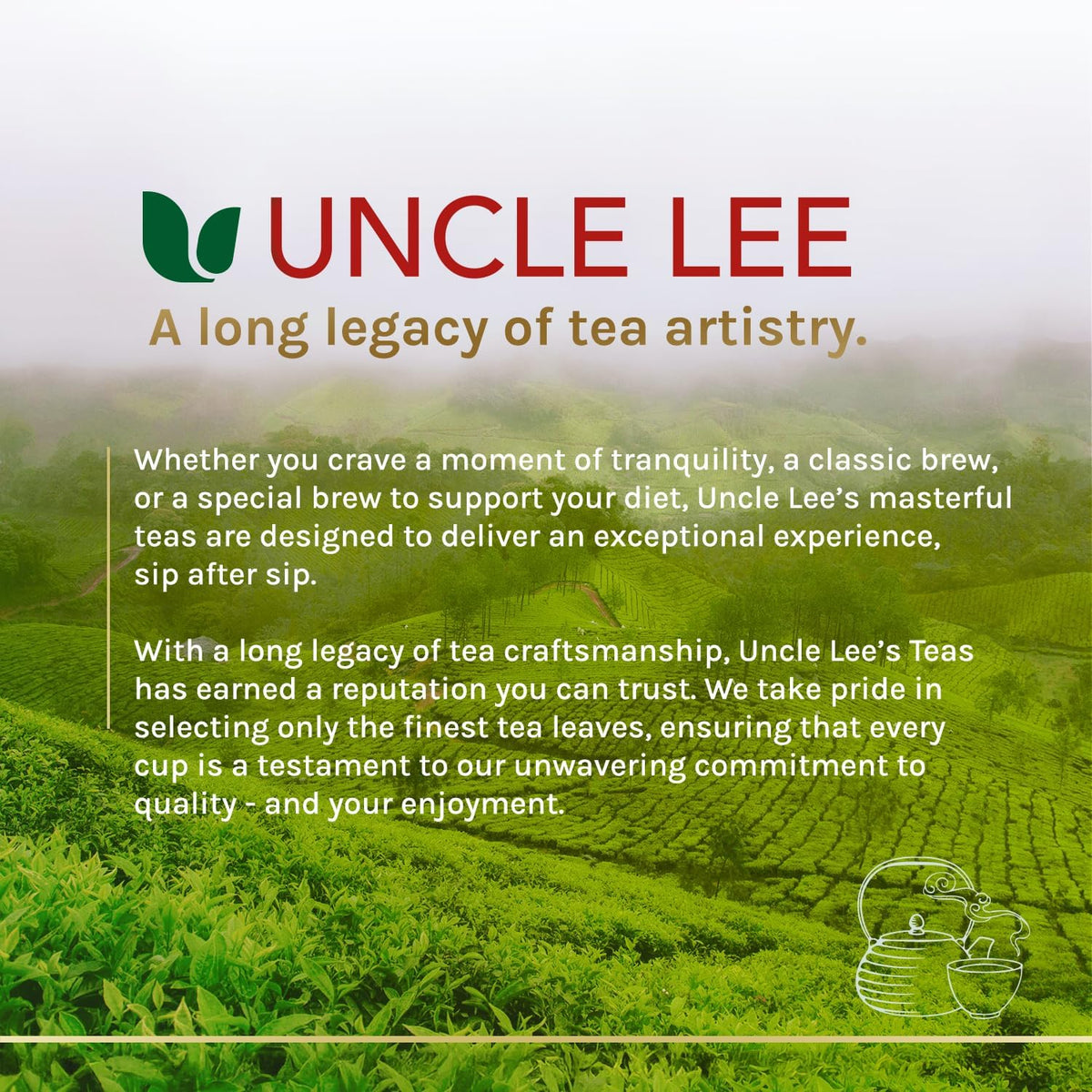Steam rising from a cup of Uncle Lee's Tea signaling a refreshing moment