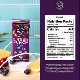 Uncle Matt's no sugar added juice box, stevia-sweetened