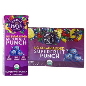 Uncle Matt's Organic juice boxes in 32-pack, front view for lunchboxes