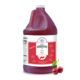 Under the Sun Cherry Snow Cone Syrup bottle pour, delivering bold cherry flavor for snow cones