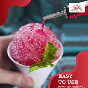 Under the Sun Cherry Snow Cone Syrup pour stream adds vibrant color to treats