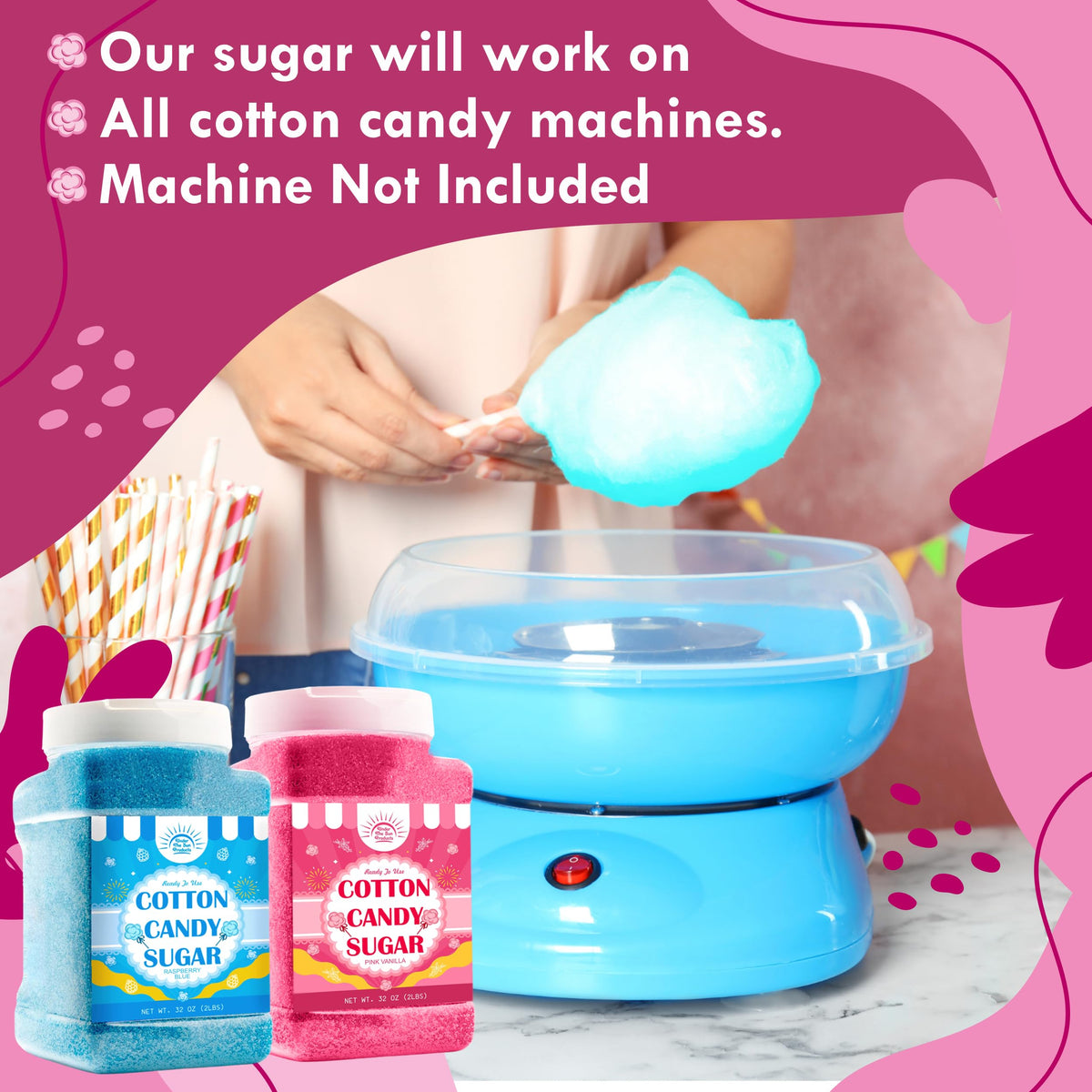 Under the Sun Cotton Candy Sugar fine-texture melts evenly, reducing machine clogs