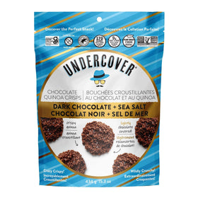 Undercover Chocolate Quinoa Crisps pack image highlighting a protein-rich, on-the-go snack.