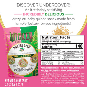 Undercover Snacks lunchbox-ready vanilla quinoa crisps – convenient 3 oz portion.