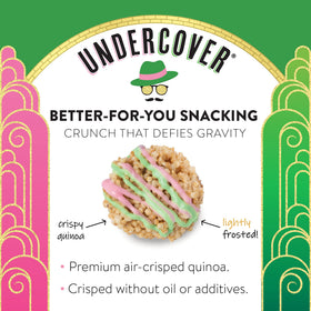 Undercover Snacks puffed quinoa crisps close-up – light, crunchy texture and bold vanilla flavor.