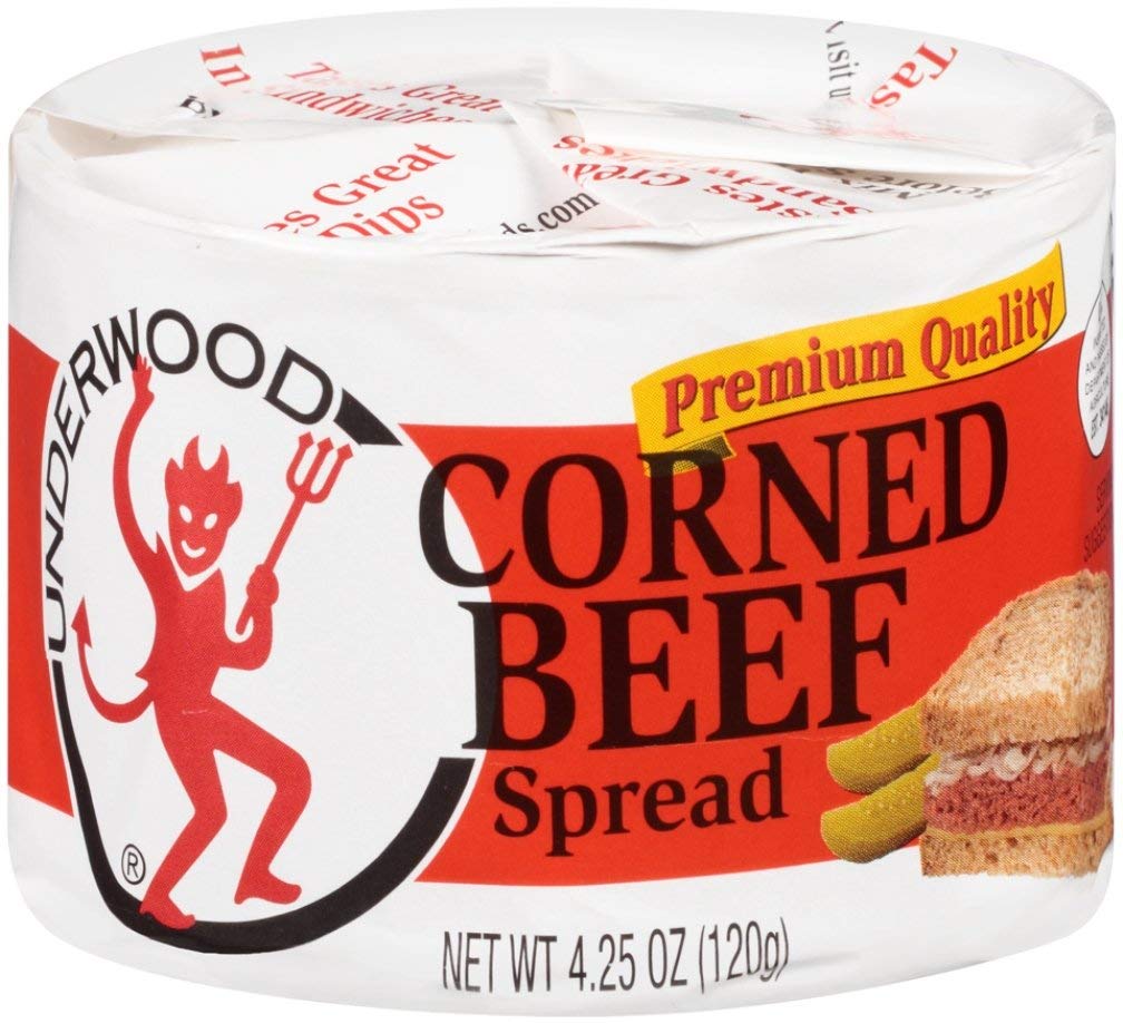 Underwood Corned Beef Spread can, 12-pack, perfect for quick sandwiches and snacks.