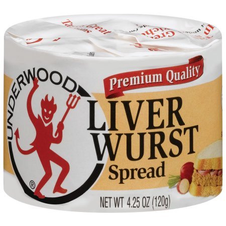 Underwood Liverwurst Spread four-pack cans ready for savory snacking.