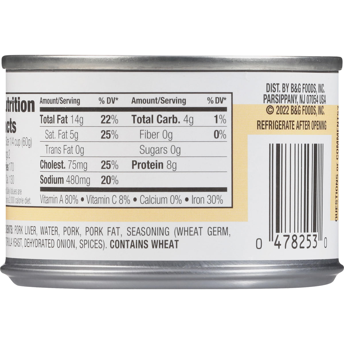 Six-pack of Underwood Liverwurst Spread on pantry shelf.