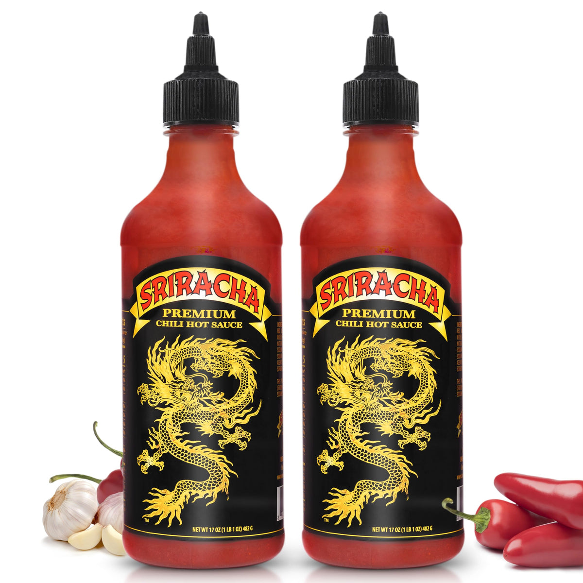 Underwood Ranches Dragon Sriracha bottle front, bold jalapeño flavor ready to spice