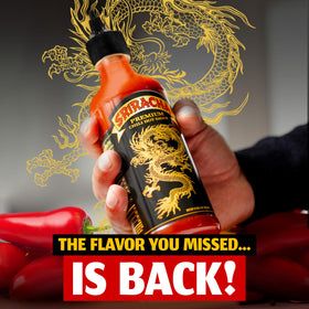 Dragon Sriracha bottle being poured for quick, consistent spice.