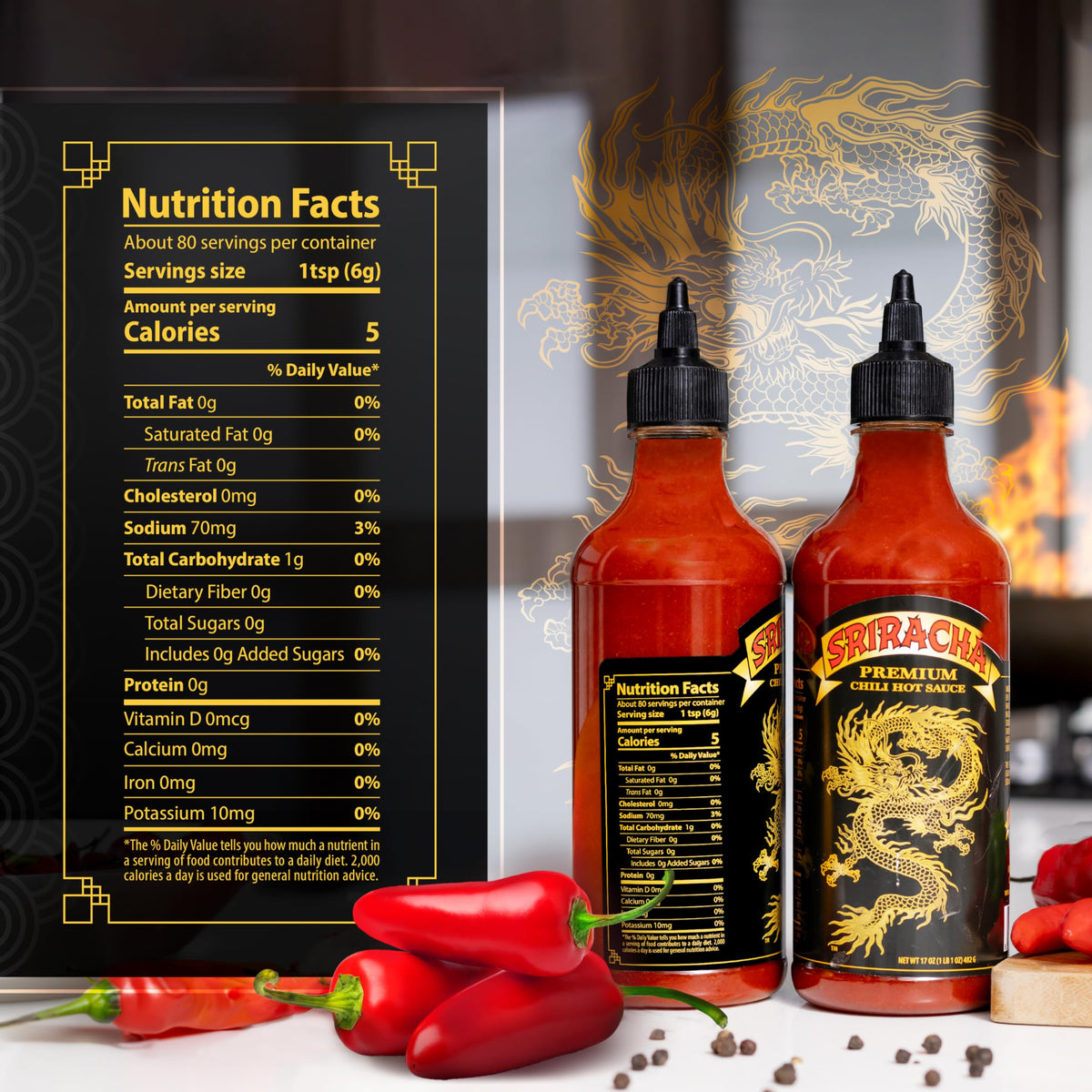 Dragon Sriracha holiday packaging on shelf attracting heat lovers.