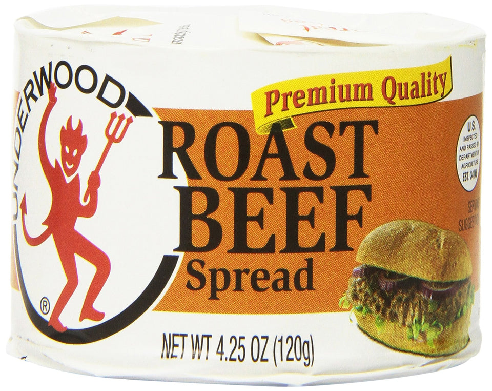 Underwood Roast Beef Spread can, a convenient pantry staple for quick sandwiches.