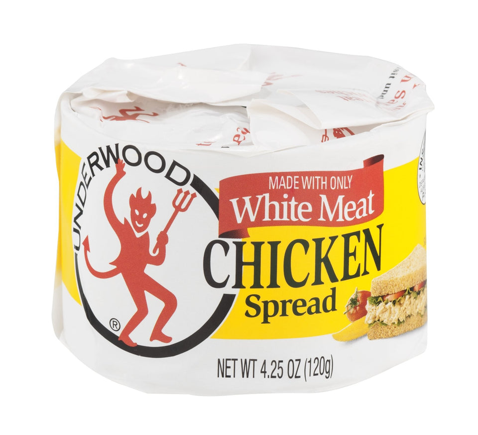Underwood chicken spread pack of four cans ready for sandwiches or snacks.
