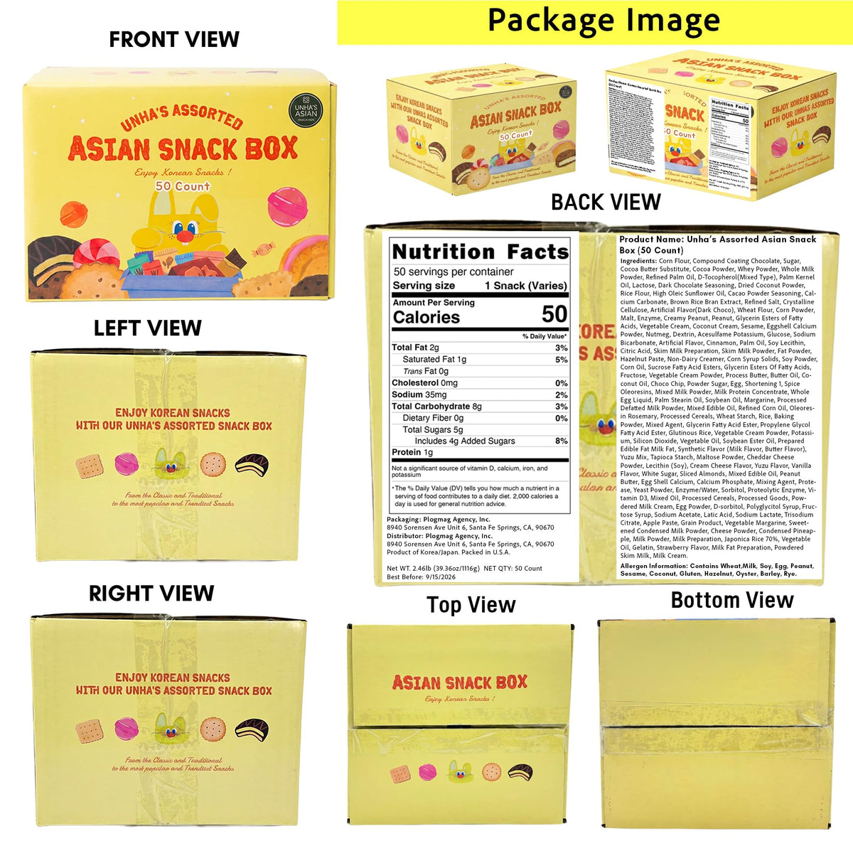 UNHA'S ASIAN SNACK BOX brochure-inside showing allergen details