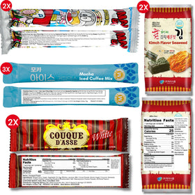 UNHA'S ASIAN SNACK BOX contents shown with packaging for easy distribution.